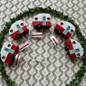 NEW Michaels Christmas Glitter Camper Trailer Wreath Floral Picks Set of 7